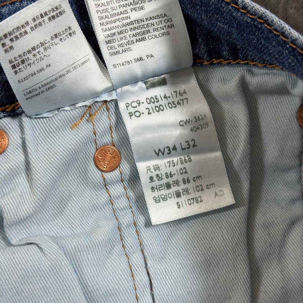 Levi's 514 Straight Jeans Mens 34x32 Medium Blue Wash Stretch Denim Red Tab - Picture 12 of 15